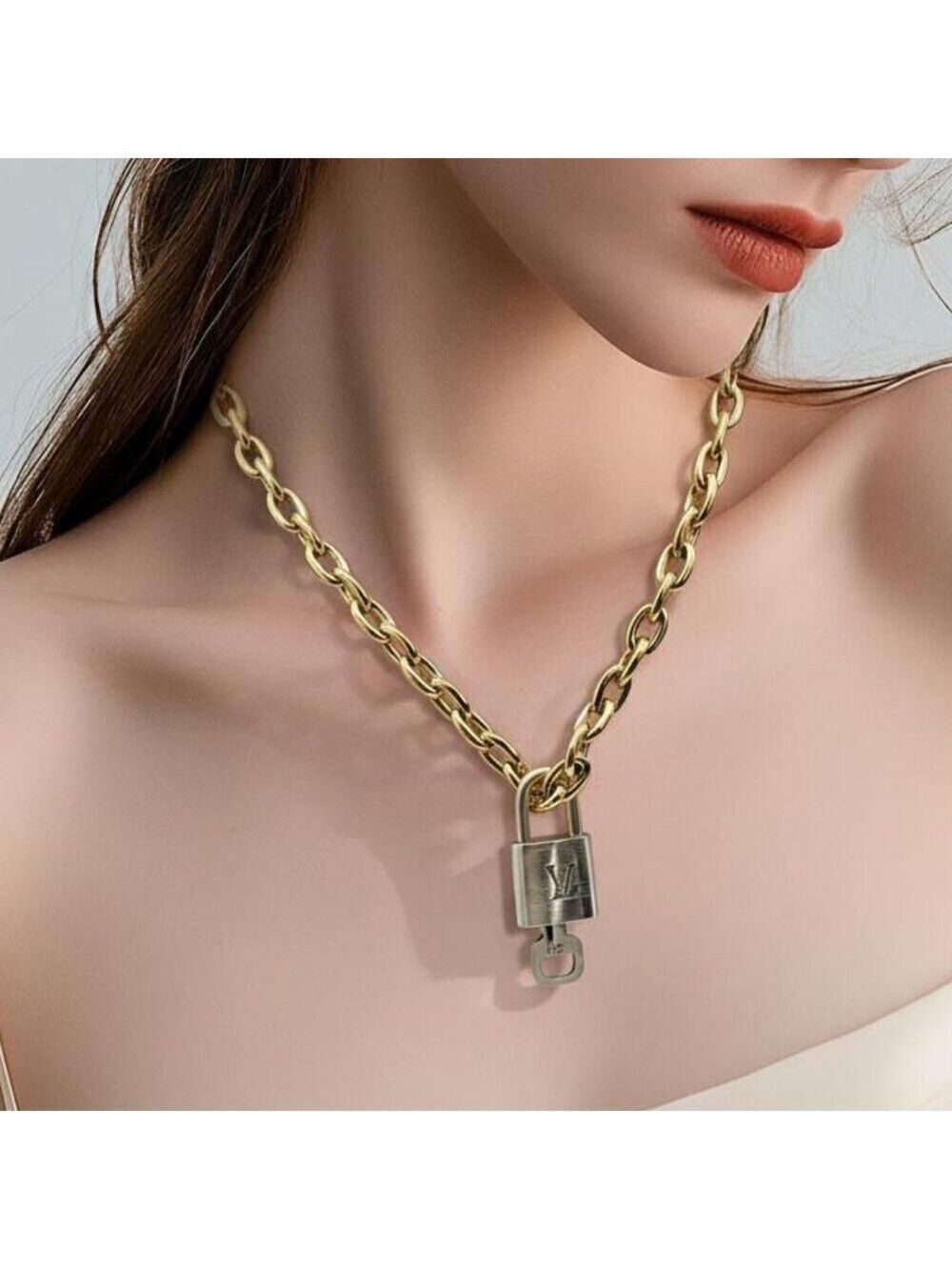 18K Gold-Plated Necklace with Authentic Louis Vuitton Padlock